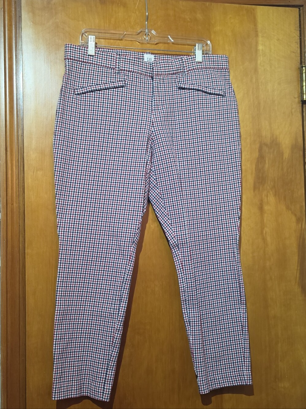 GAP Signature Skinny Ankle Pants Size 14 Red Navy Gingham Plaid Stretch Trousers